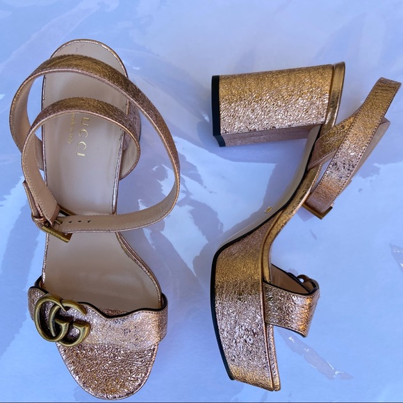 Gucci Marmont Metallic Platform Block Heels - Rose Gold NWOB - Picture 5 of 12